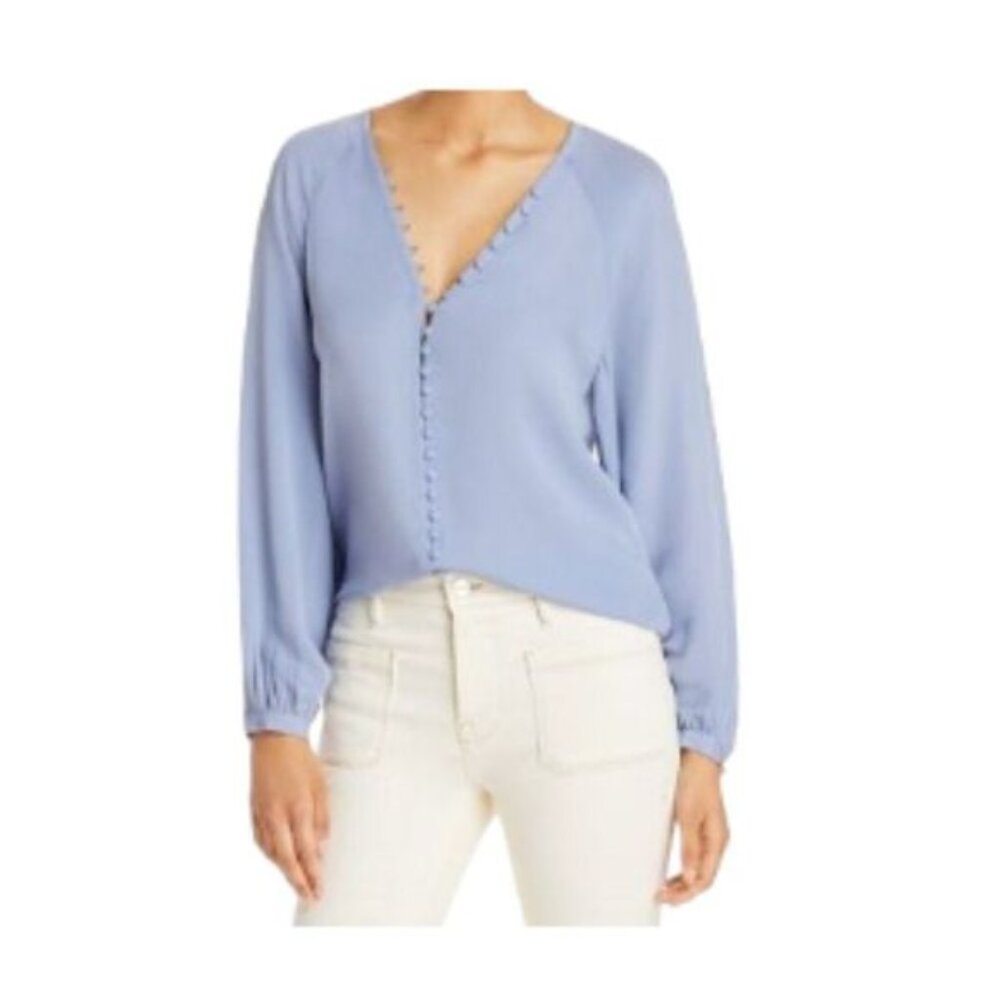 Joie Shariana Loop Button Silk Blouse Top Washed Periwinkle XXS NWT
